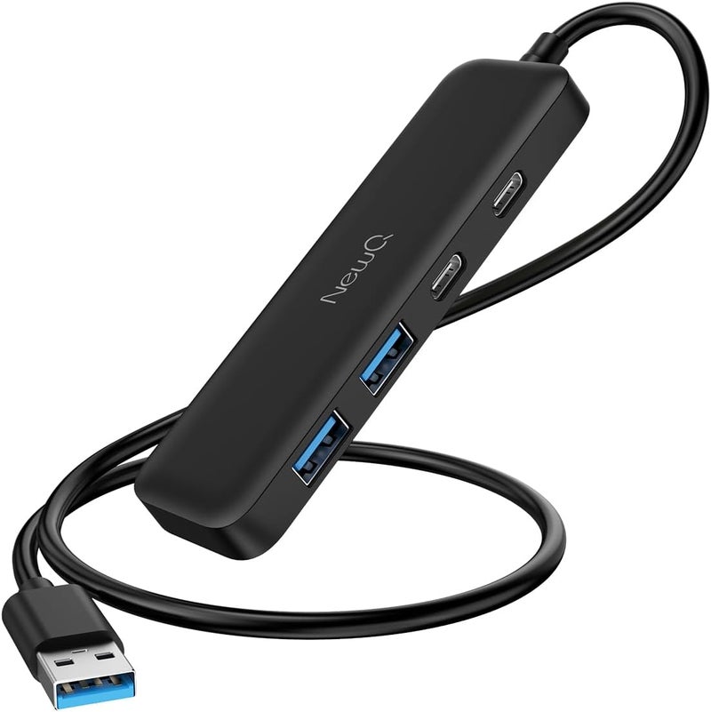 NewQ Dual USB C USB A 3.0 Hub: 4 Ports USB Hub with 2* USB-C 3.0 and 2* USB-A 3.0, Ultra Slim Portable USB Splitter Adapter for Laptop, PS4, Flash Drive, HDD, Xbox, Printer, Keyboard, Computer Accessories - Image 1